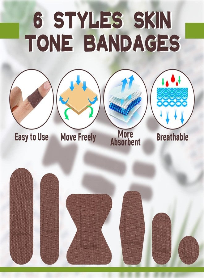 Lounsweer 150 Pcs 6 Sizes Brown Shade Flexible Fabric Bandages Adhesive Bandage Flexible Bandages Variety Pack for Adult Protect Cuts Scrapes Scratches Inclusivity and Diversity(Dark Brown) - Image 3